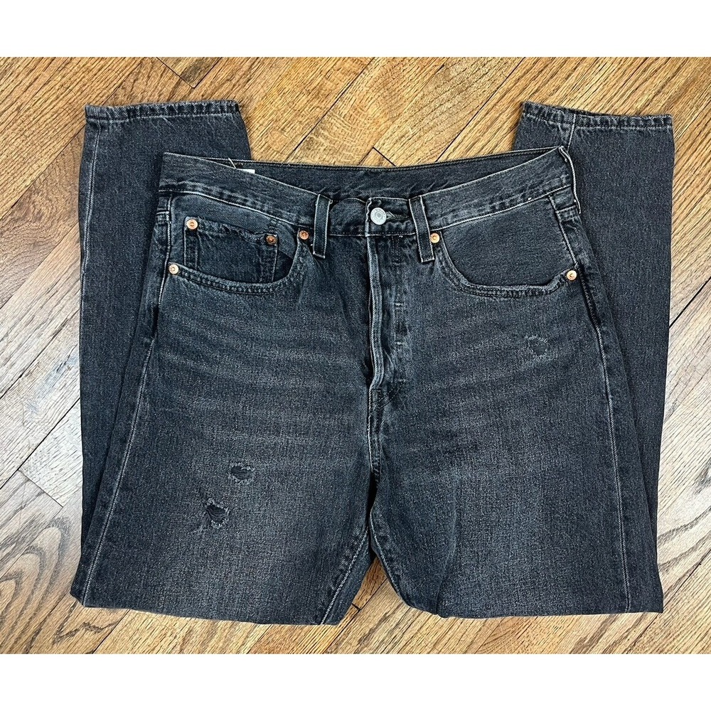 Levi's Black Denim Big E Button Fly 501 Distressed Jeans Premium‎ Women's 32x28